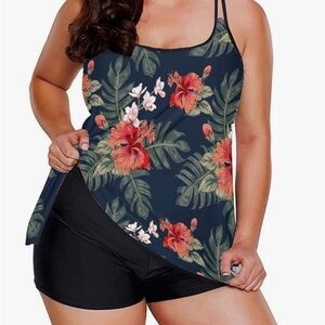 Urchics 2025 Tummy Control Two Piece Swim Tank Top With Boyshorts  size L NWT